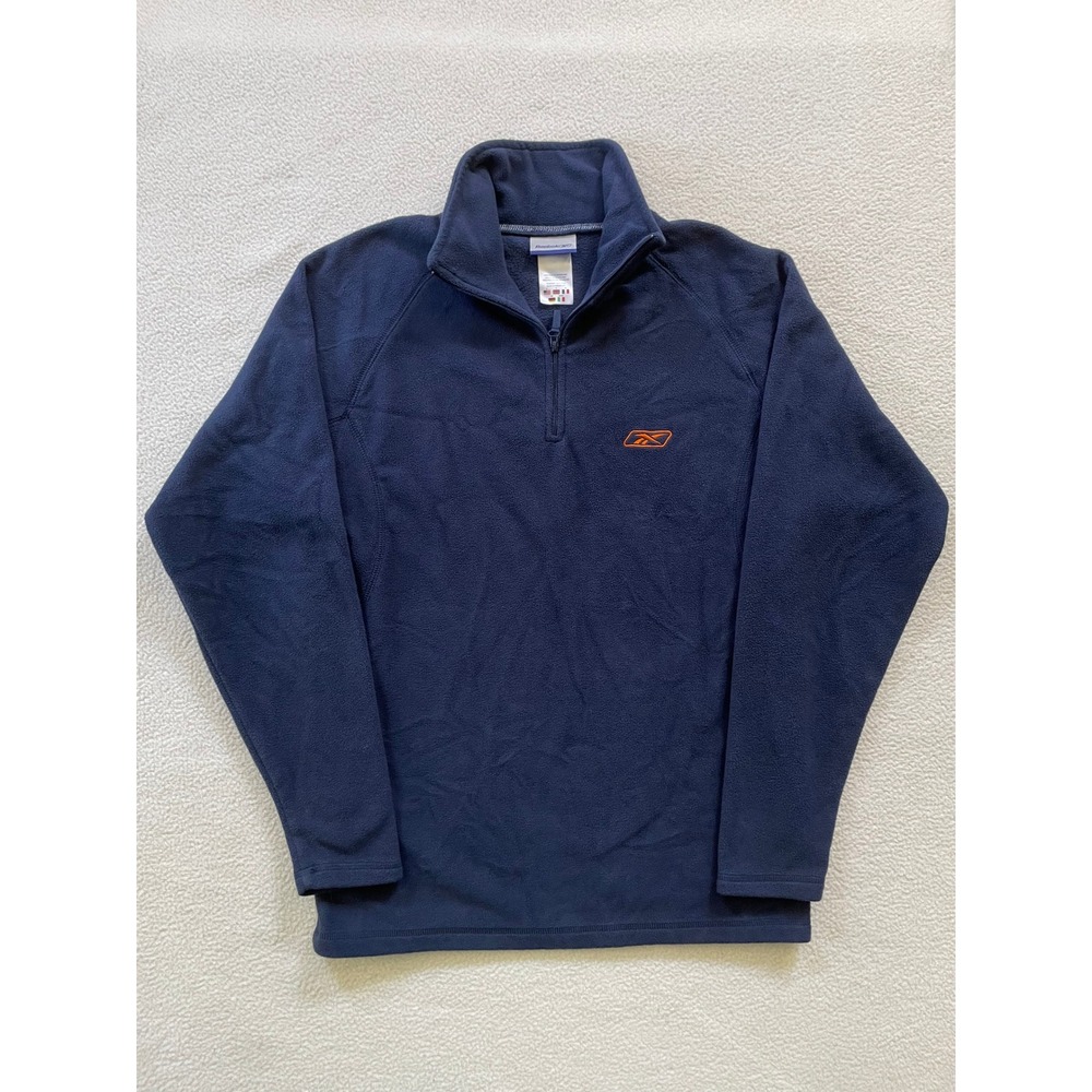 Vintgae 90s Reebok Mens Small Fleece Pullover Blue Quarter Zip Embroidered Logo